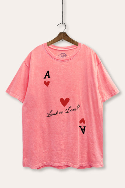 Ace Of Hearts "Luck Or Love?" Graphic Mineral Wash Boxy Tee