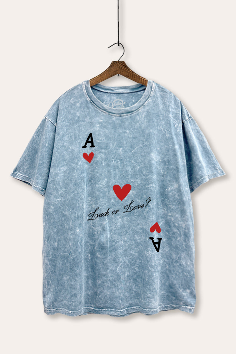 Ace Of Hearts "Luck Or Love?" Graphic Mineral Wash Boxy Tee