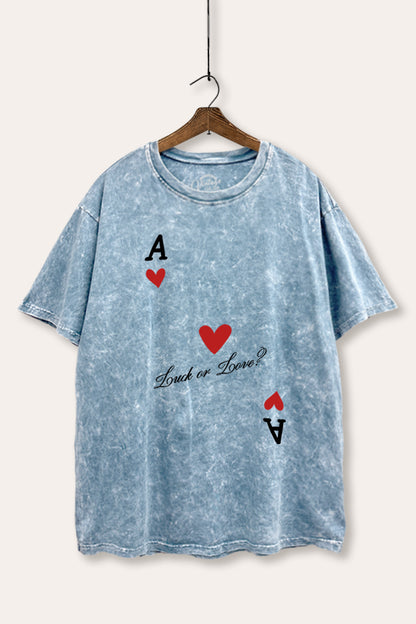 Ace Of Hearts "Luck Or Love?" Graphic Mineral Wash Boxy Tee