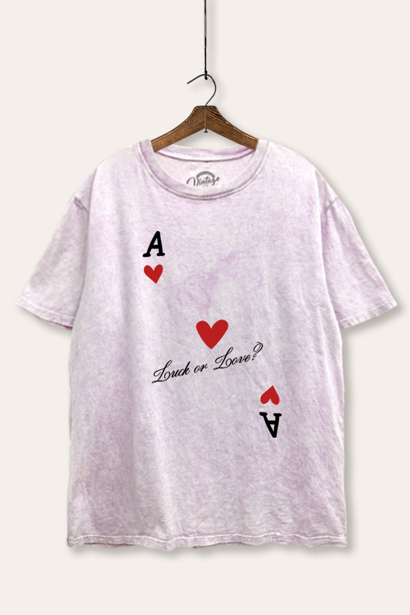 Ace Of Hearts "Luck Or Love?" Graphic Mineral Wash Boxy Tee