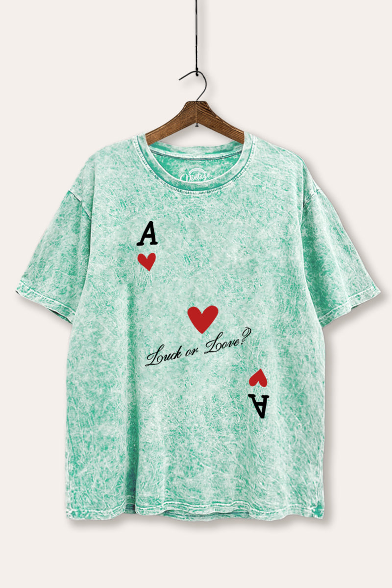 Ace Of Hearts "Luck Or Love?" Graphic Mineral Wash Boxy Tee