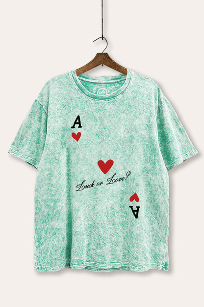 Ace Of Hearts "Luck Or Love?" Graphic Mineral Wash Boxy Tee