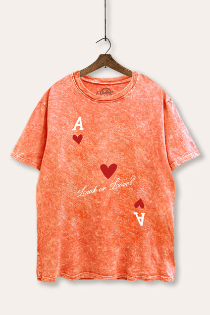 Ace Of Hearts "Luck Or Love?" Graphic Mineral Wash Boxy Tee