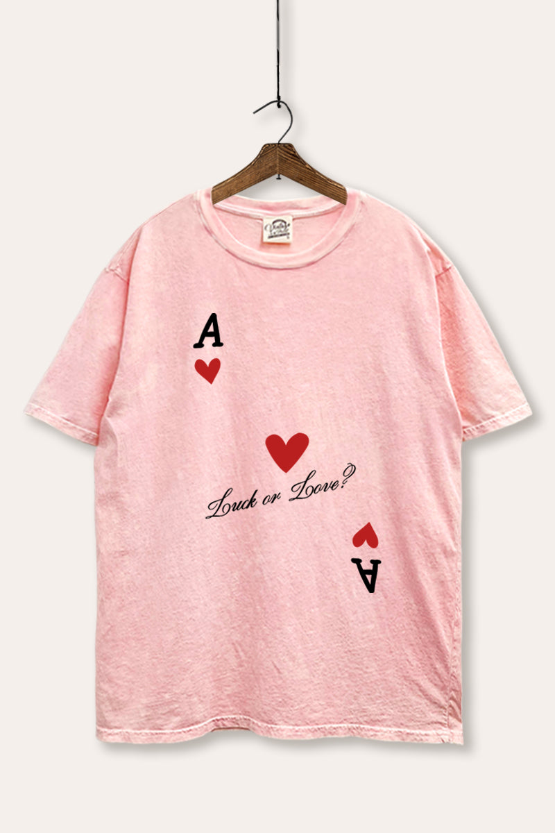 Ace Of Hearts "Luck Or Love?" Graphic Mineral Wash Boxy Tee