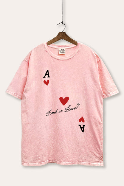 Ace Of Hearts "Luck Or Love?" Graphic Mineral Wash Boxy Tee