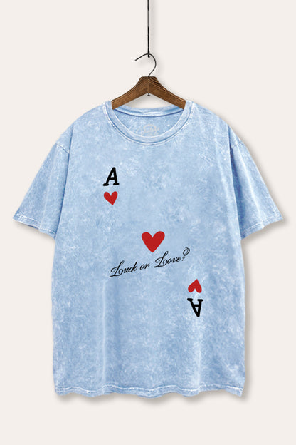 Ace Of Hearts "Luck Or Love?" Graphic Mineral Wash Boxy Tee
