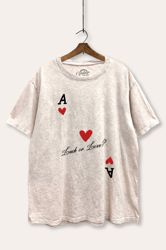 "luck or love" graphic mineral wash boxy tee