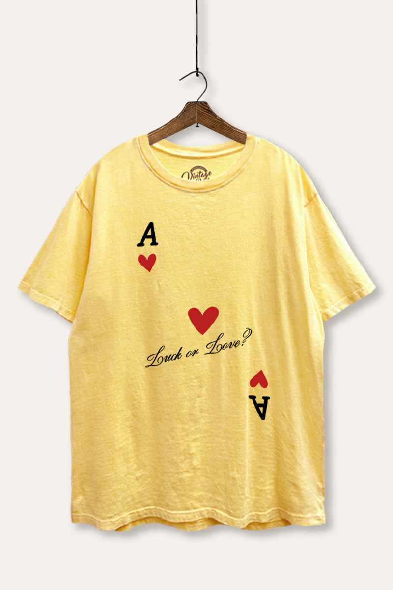 Ace Of Hearts "Luck Or Love?" Graphic Mineral Wash Boxy Tee