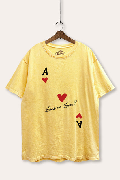 Ace Of Hearts "Luck Or Love?" Graphic Mineral Wash Boxy Tee