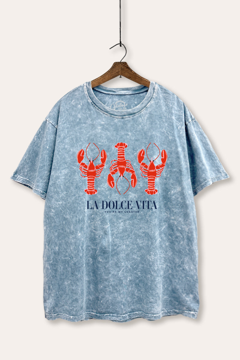 The Sweet Life Lobster Coastal Graphic Mineral Wash Boxy Tee