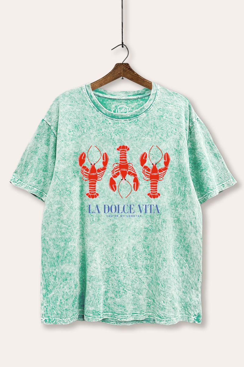 The Sweet Life Lobster Coastal Graphic Mineral Wash Boxy Tee