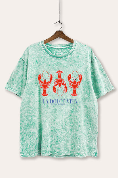 The Sweet Life Lobster Coastal Graphic Mineral Wash Boxy Tee