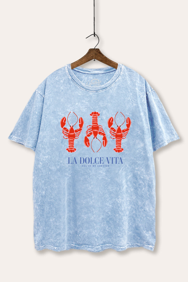 The Sweet Life Lobster Coastal Graphic Mineral Wash Boxy Tee