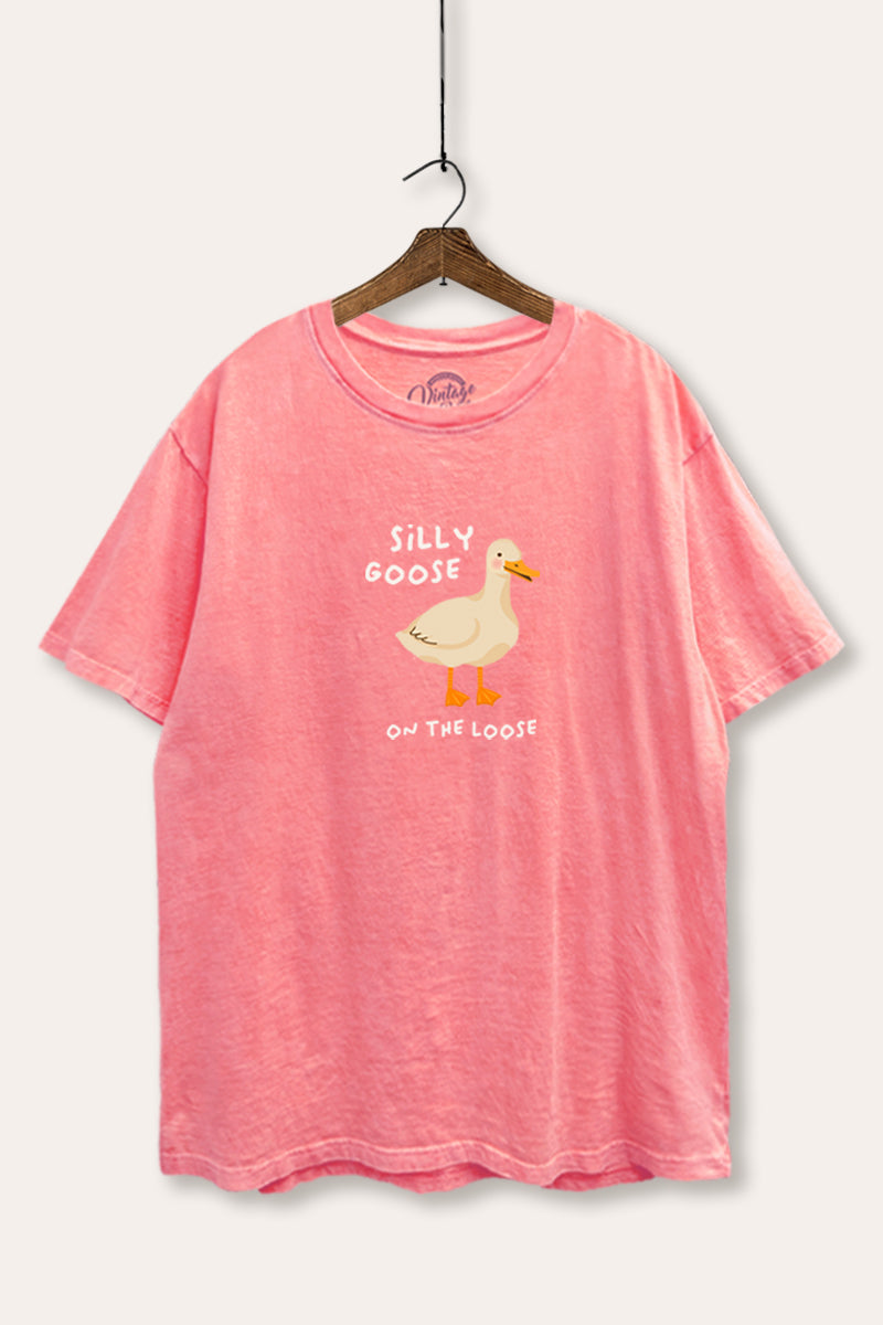 Silly Goose Pastel Graphic Mineral Wash Boxy Tee