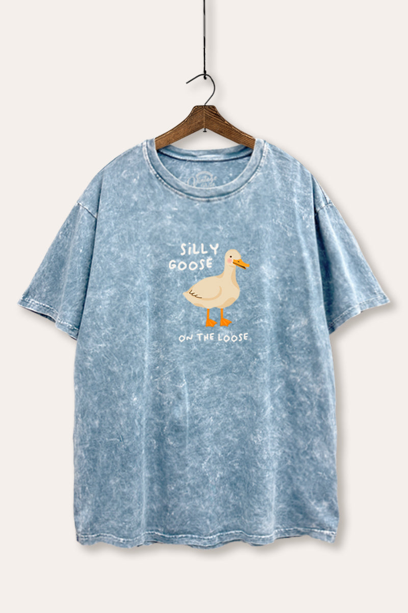 Silly Goose Pastel Graphic Mineral Wash Boxy Tee