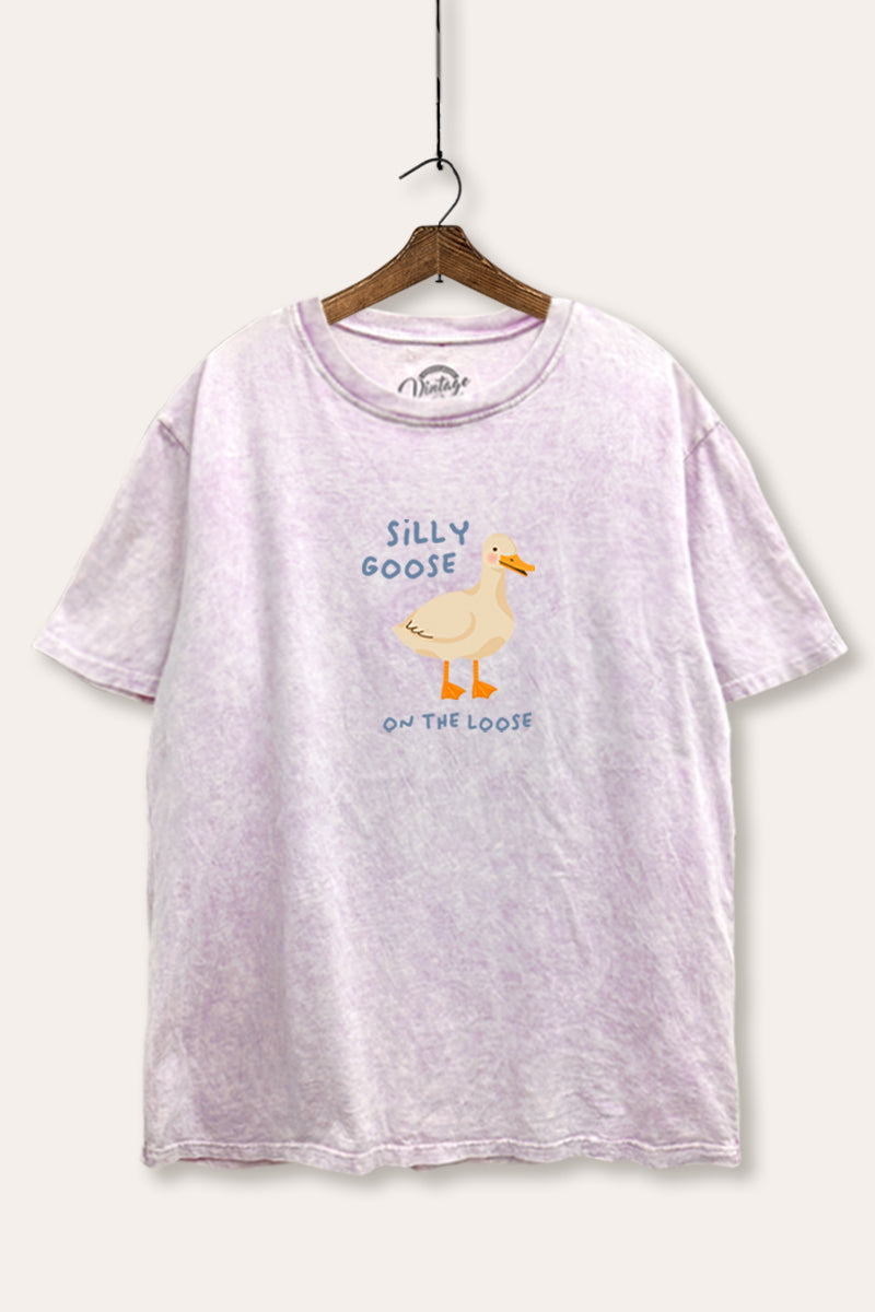 Silly Goose Pastel Graphic Mineral Wash Boxy Tee