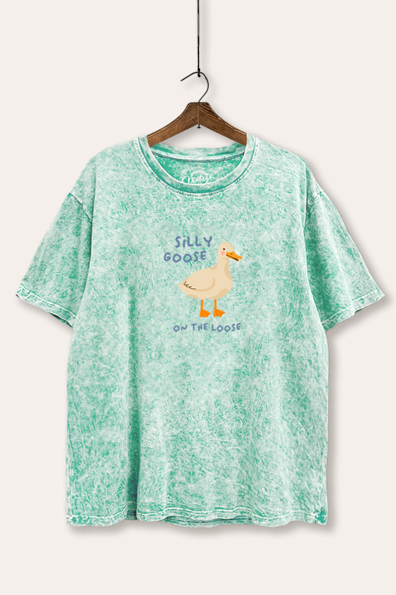 Silly Goose Pastel Graphic Mineral Wash Boxy Tee