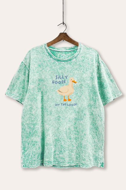 Silly Goose Pastel Graphic Mineral Wash Boxy Tee