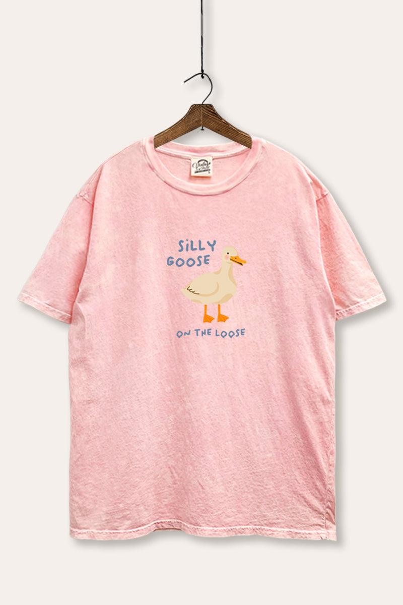 Silly Goose Pastel Graphic Mineral Wash Boxy Tee