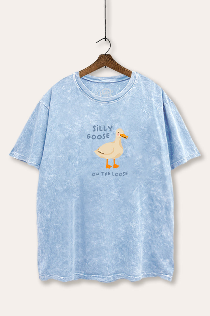 Silly Goose Pastel Graphic Mineral Wash Boxy Tee