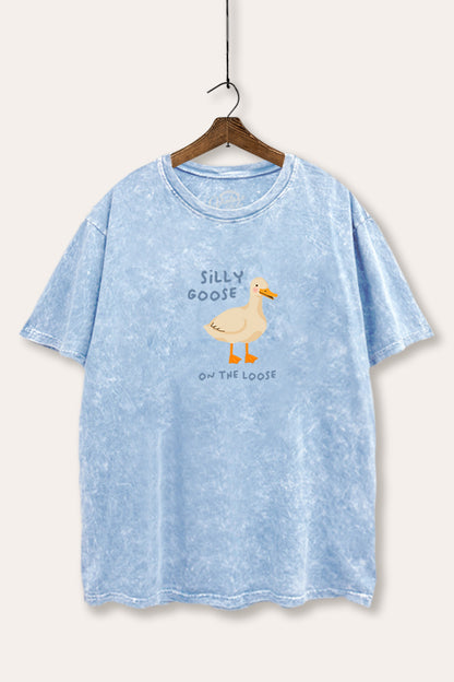 Silly Goose Pastel Graphic Mineral Wash Boxy Tee