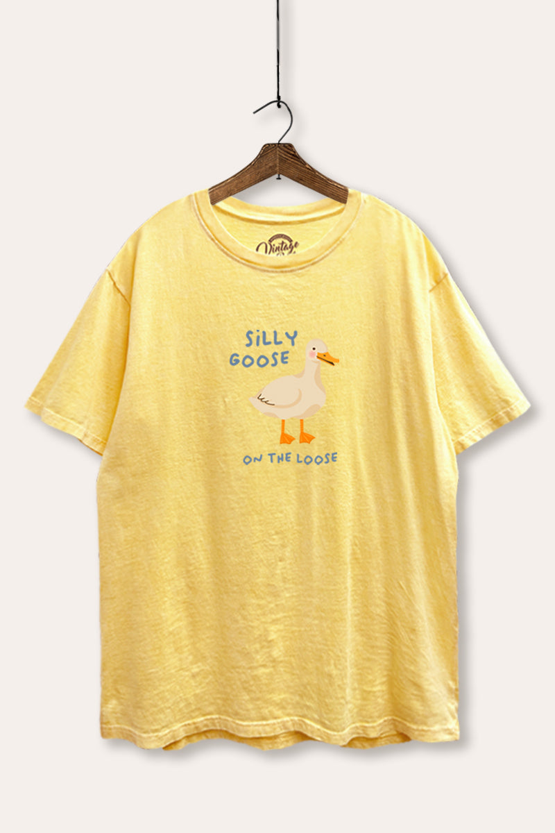 Silly Goose Pastel Graphic Mineral Wash Boxy Tee