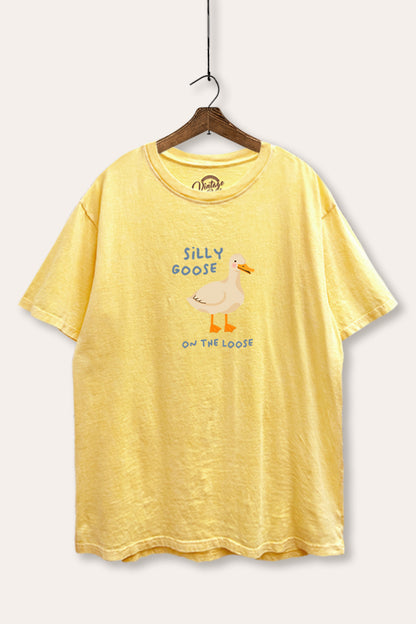 Silly Goose Pastel Graphic Mineral Wash Boxy Tee