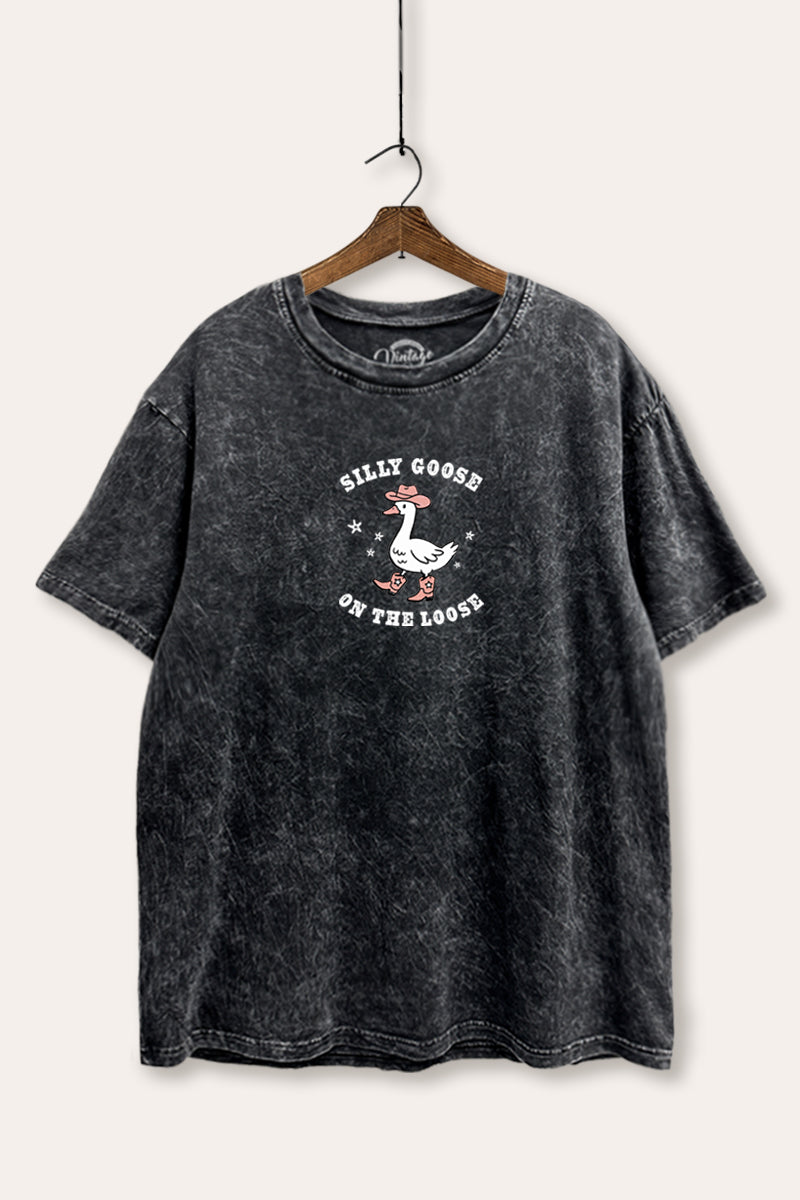 Silly Goose Western Graphic Mineral Wash Boxy Tee