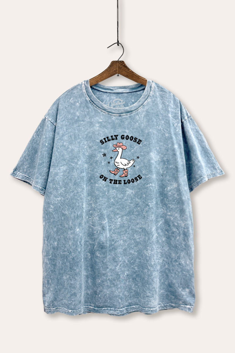 Silly Goose Western Graphic Mineral Wash Boxy Tee