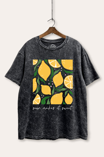 Sour & Sweet Lemon Fruit Graphic Mineral Wash Boxy Tee