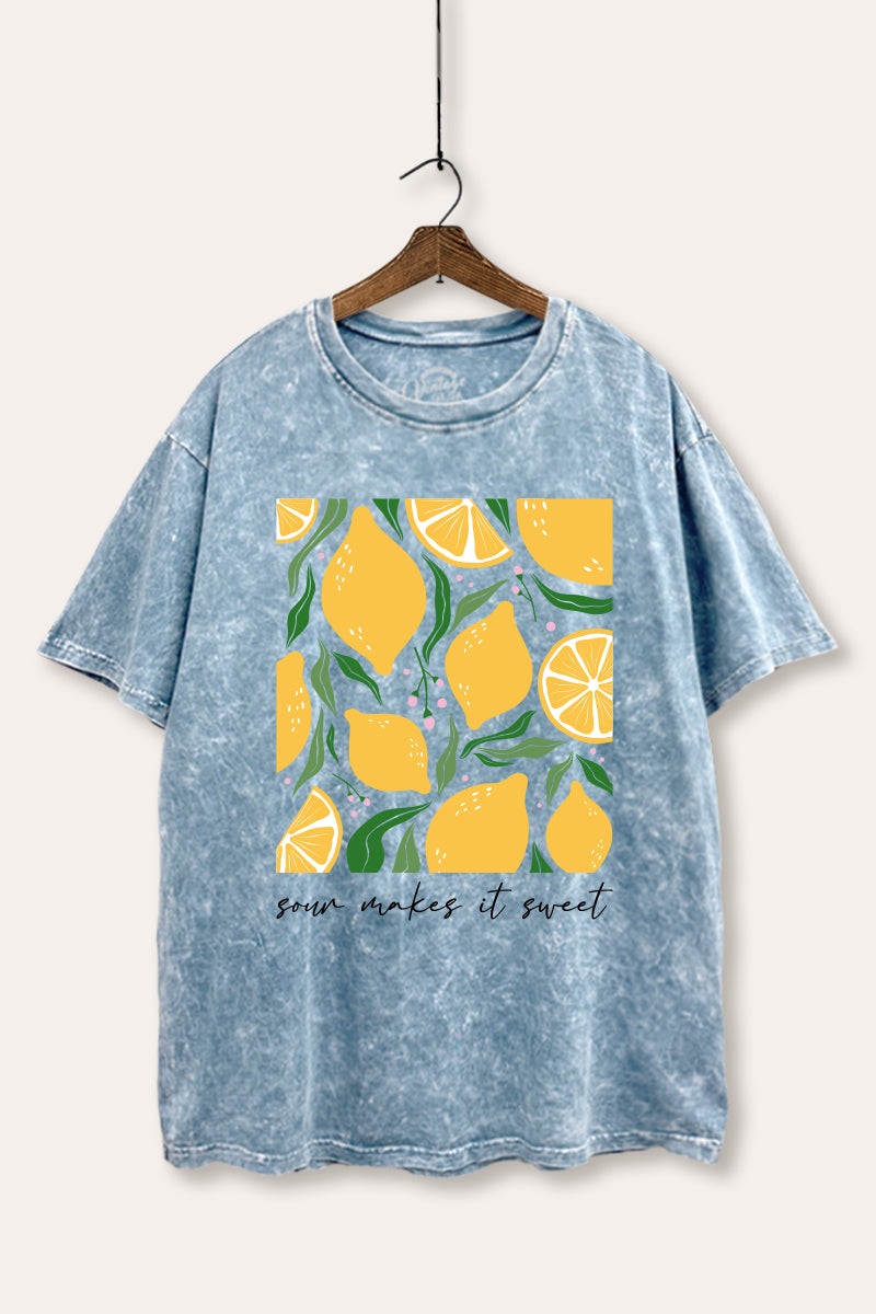Sour & Sweet Lemon Fruit Graphic Mineral Wash Boxy Tee