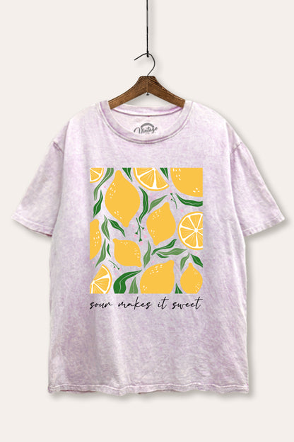 Sour & Sweet Lemon Fruit Graphic Mineral Wash Boxy Tee
