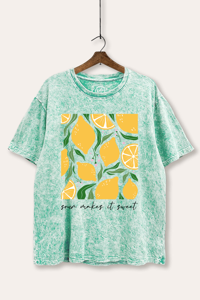 Sour & Sweet Lemon Fruit Graphic Mineral Wash Boxy Tee