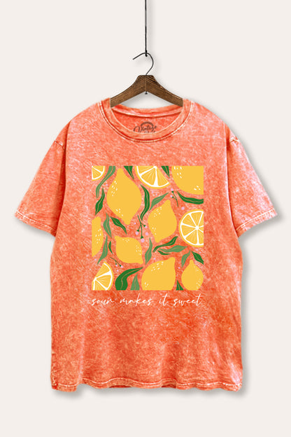 Sour & Sweet Lemon Fruit Graphic Mineral Wash Boxy Tee