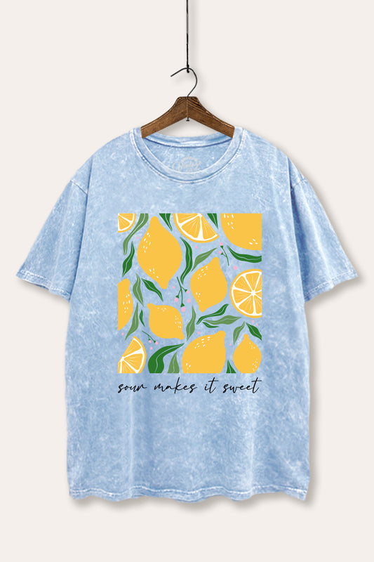 Sour & Sweet Lemon Fruit Graphic Mineral Wash Boxy Tee