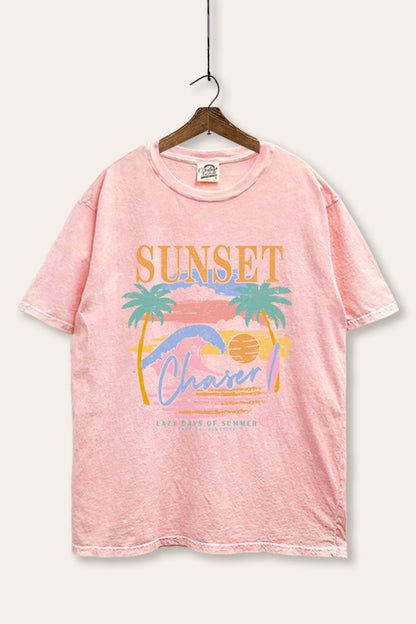 Sunset Chaser Coastal Graphic Mineral Wash Boxy Tee