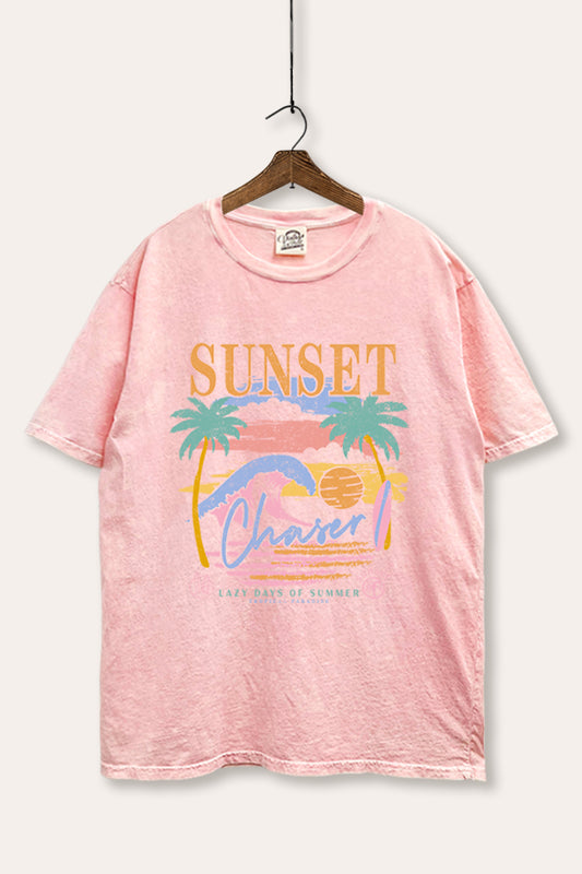 Sunset Chaser Coastal Graphic Mineral Wash Boxy Tee