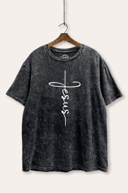 Jesus Cross Typography Mineral Wash Boxy Tee