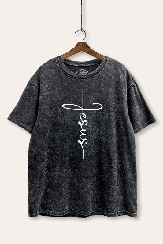 Jesus Cross Typography Mineral Wash Boxy Tee