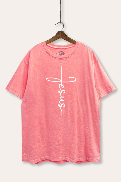 Jesus Cross Typography Mineral Wash Boxy Tee