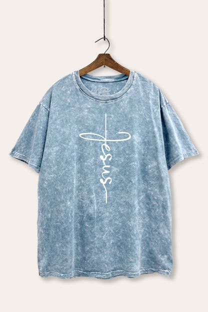 Jesus Cross Typography Mineral Wash Boxy Tee