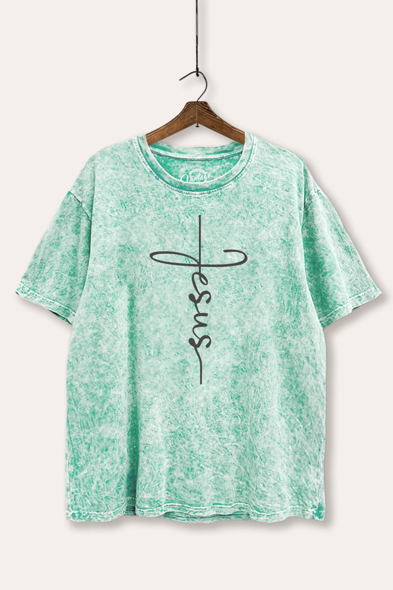Jesus Cross Typography Mineral Wash Boxy Tee