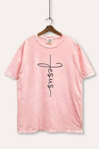 Jesus Cross Typography Mineral Wash Boxy Tee