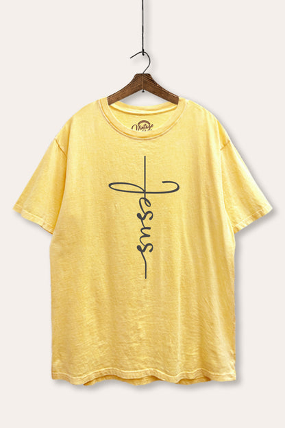 Jesus Cross Typography Mineral Wash Boxy Tee