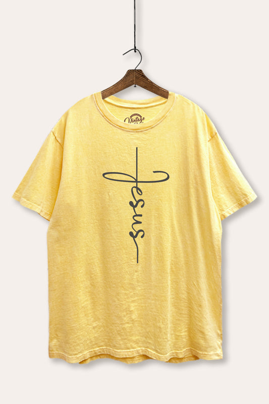 Jesus Cross Typography Mineral Wash Boxy Tee