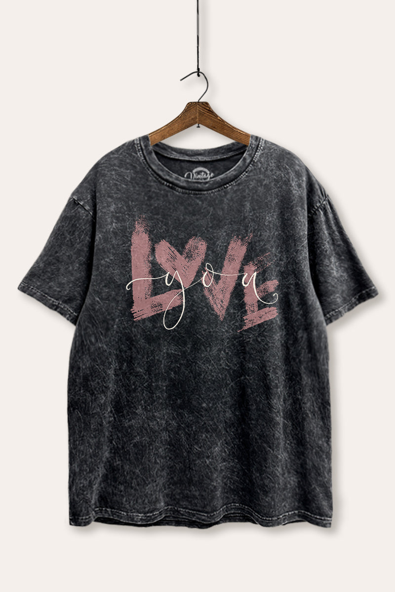 Love You Heart Graphic Mineral Wash Boxy Tee