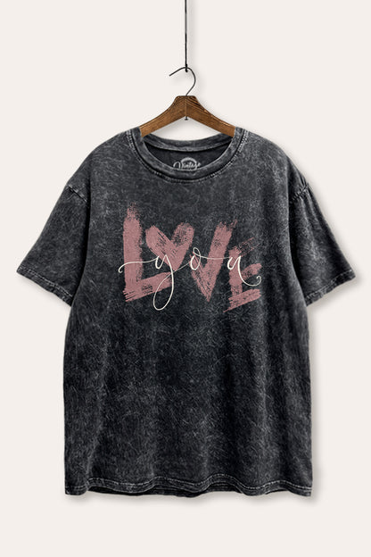 Love You Heart Graphic Mineral Wash Boxy Tee
