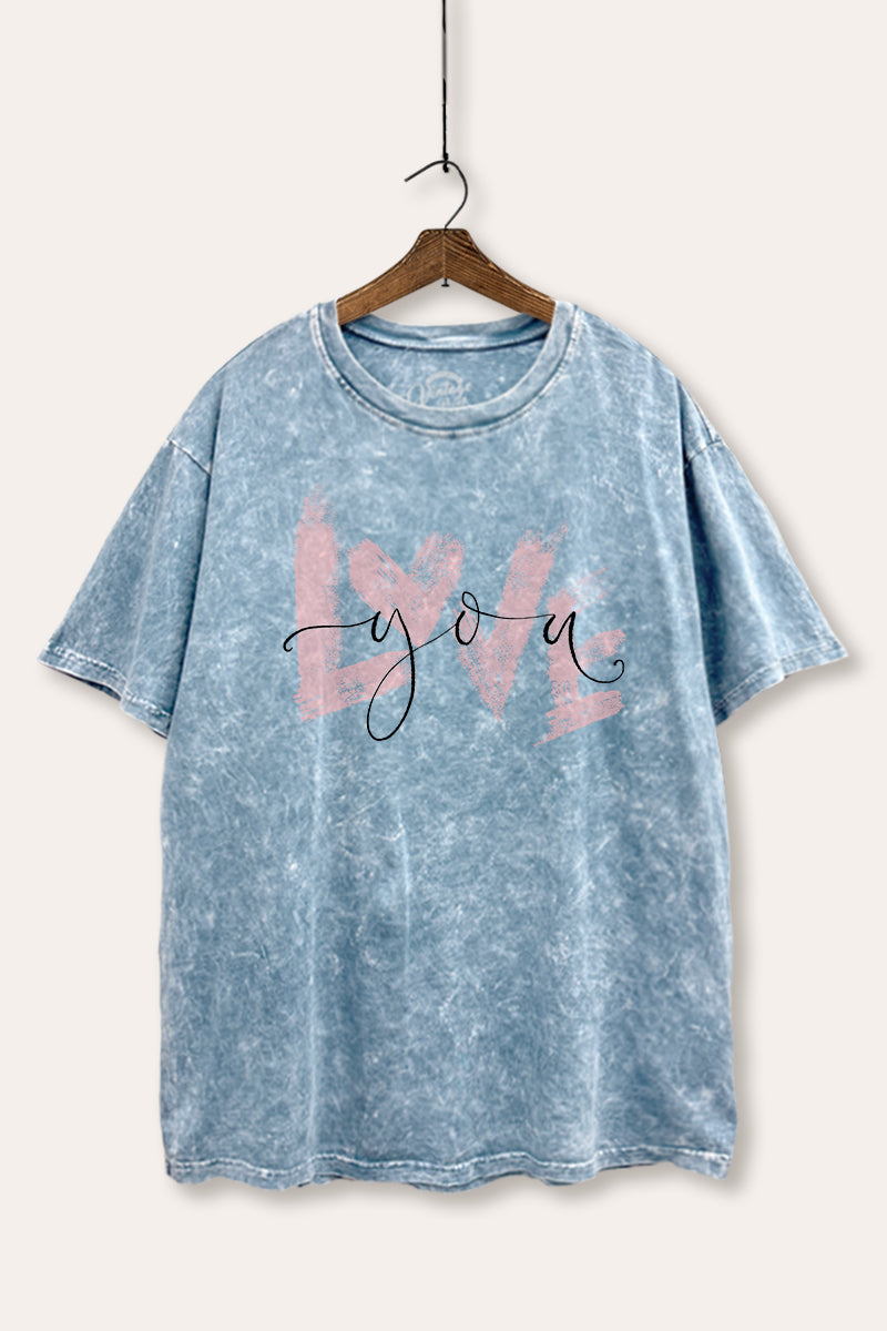 Love You Heart Graphic Mineral Wash Boxy Tee