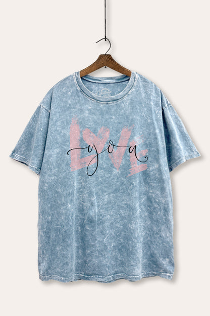 Love You Heart Graphic Mineral Wash Boxy Tee