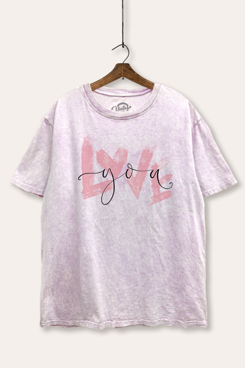 Love You Heart Graphic Mineral Wash Boxy Tee